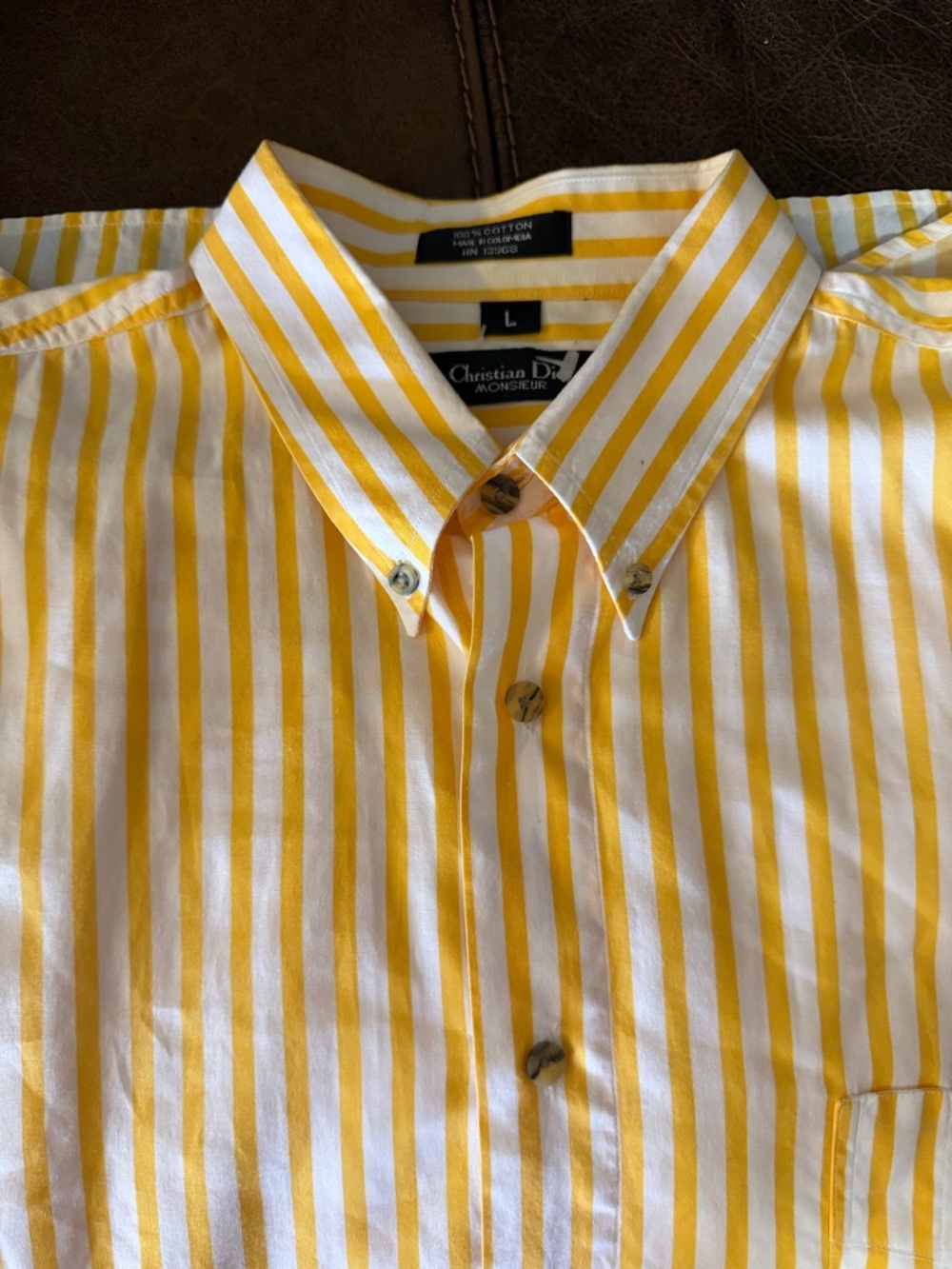Dior Men’s Yellow & White Vertical Stripe Button-Down Shirt - Picture 5 of 6